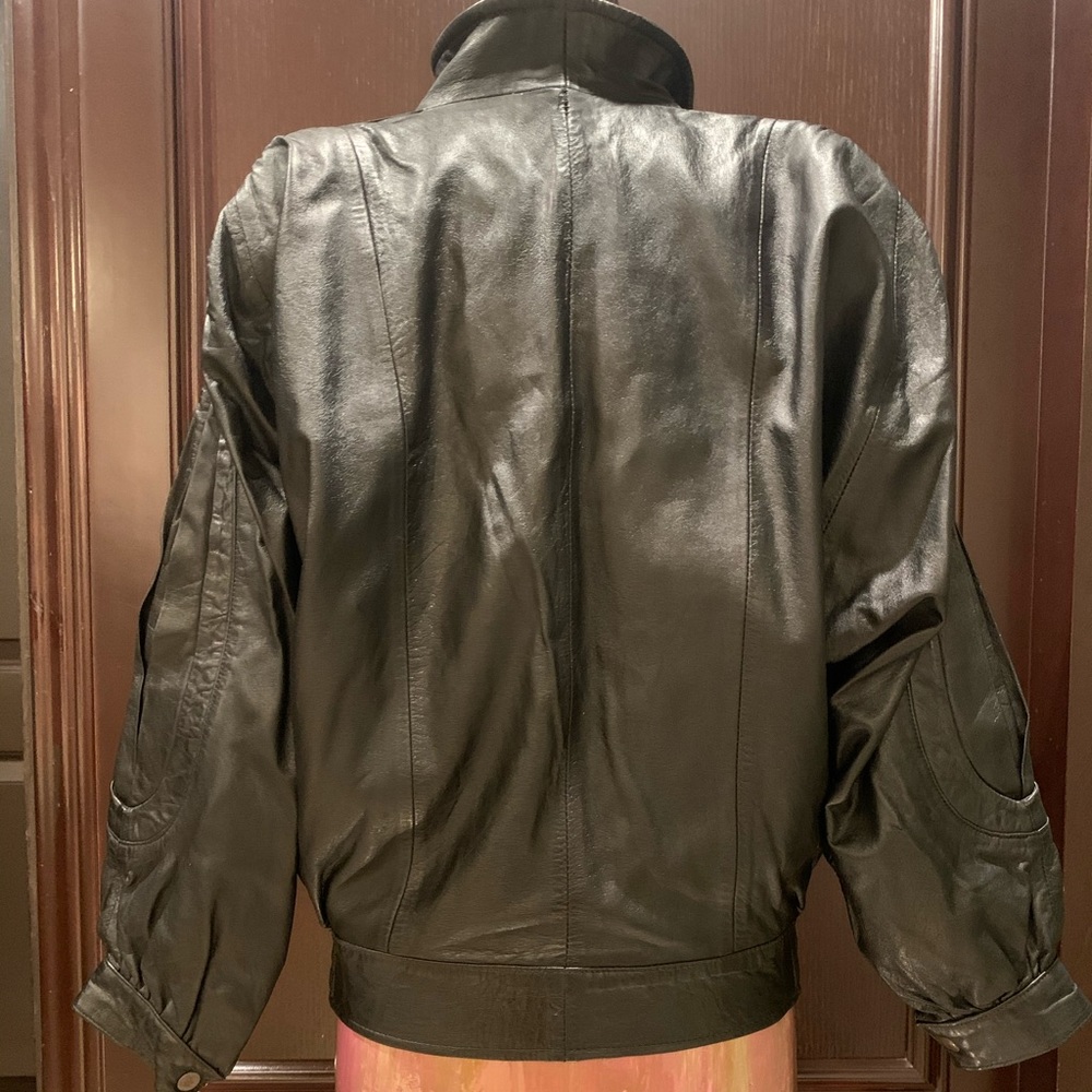 Leather bomber jacket dolman sleeve - Picture 7 of 16